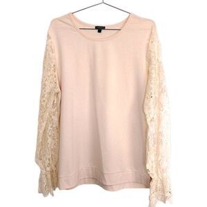 Hannah Womens XLarge Shirt‎ Cream Crochet Sleeves BOHO Cottagecore Unique Artsy